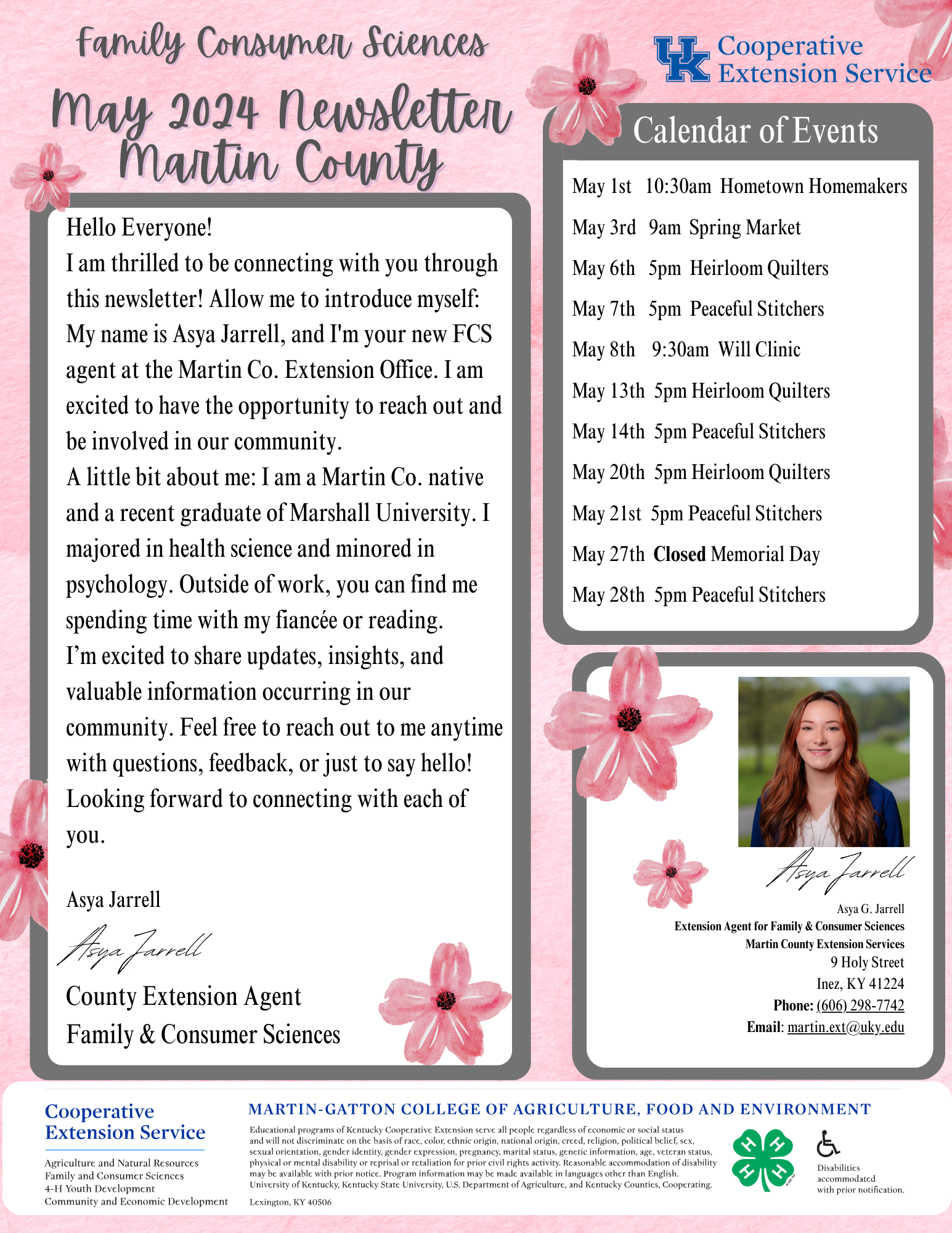 may 2024 newsletter with pink flowers